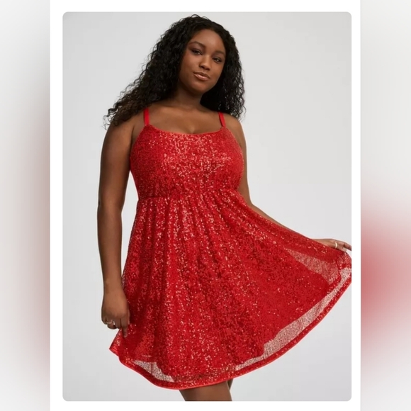 Mini Red Sequin Skater Dress Size 3X NWT! - Picture 1 of 6